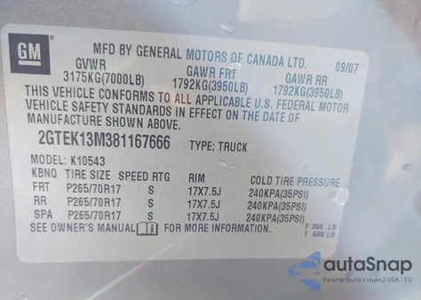 2008 GMC Sierra 1500 Sle1 from USA, damaged, VIN 2GTEK13M381167666